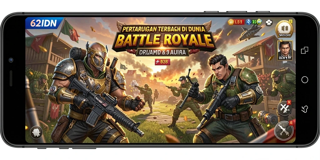 Tampilan seru dan mendebarkan dari gameplay Battle Royale 62IDN.
