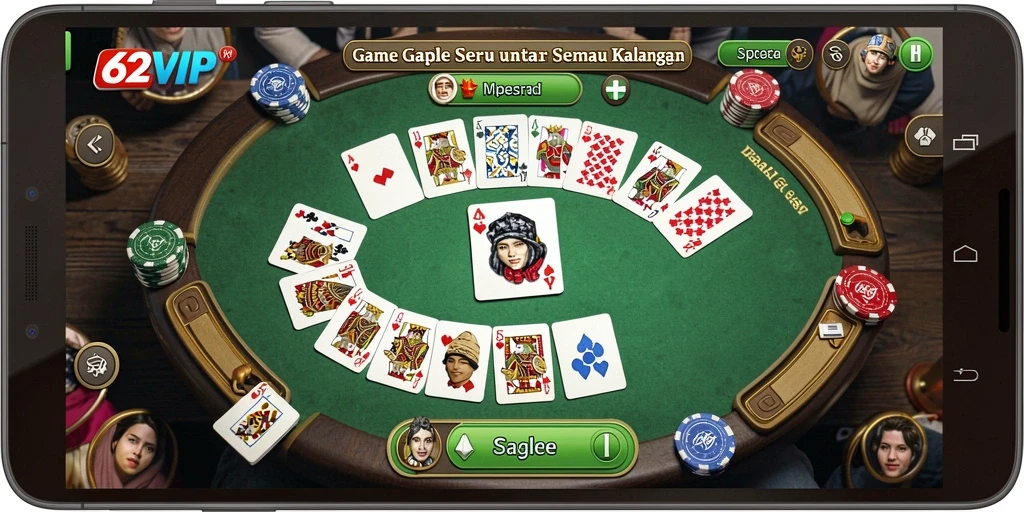 Tampilan gameplay Gaple yang seru di 62VIP.