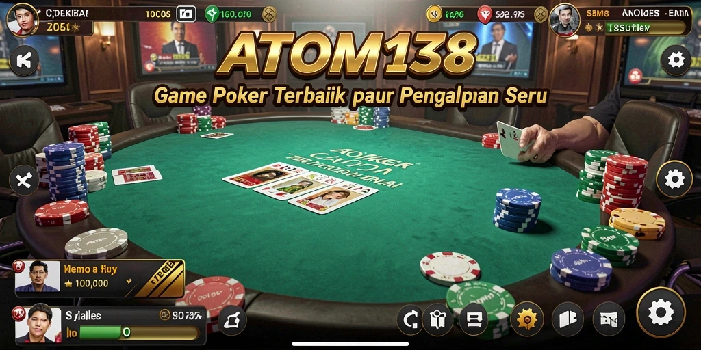 Tampilan gameplay Poker yang menarik dan seru di ATOM138.
