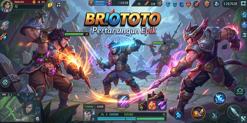 Tangkapan layar BRIOTOTO menampilkan aksi seru dalam pertarungan tim MOBA.