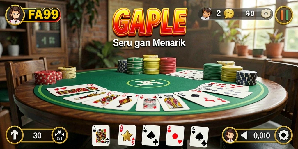 Tampilan gameplay yang menampilkan pertandingan Gaple yang seru.
