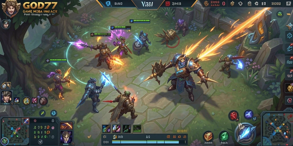 Tampilan aksi seru gameplay GOD77 dalam pertempuran MOBA.