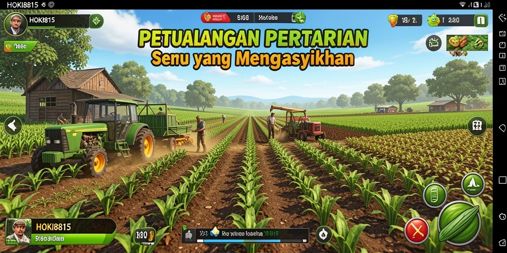 Screenshot HOKI8815 yang menunjukkan pengelolaan ladang pertanian yang mengasyikkan.