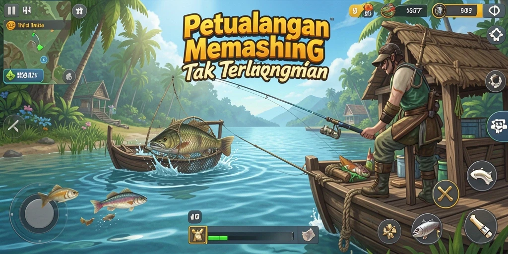 Screenshot utama INA777 yang menampilkan aksi memancing seru dan pemandangan yang memukau.