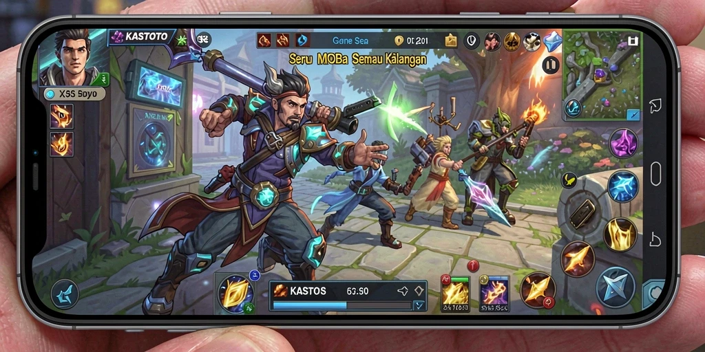 Screenshot gameplay KASTOTO yang menunjukkan aksi pertempuran seru.