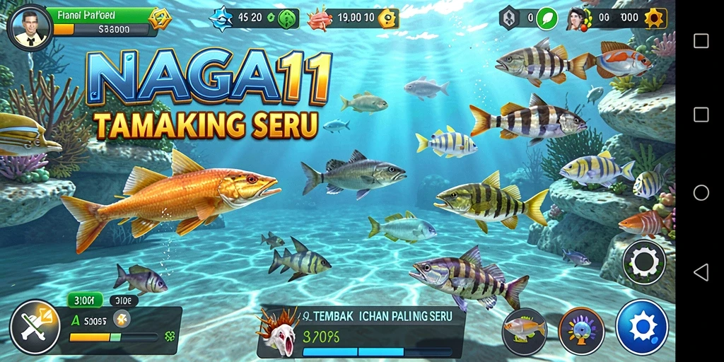 Gameplay seru NAGA11 dengan beragam ikan untuk ditembak.