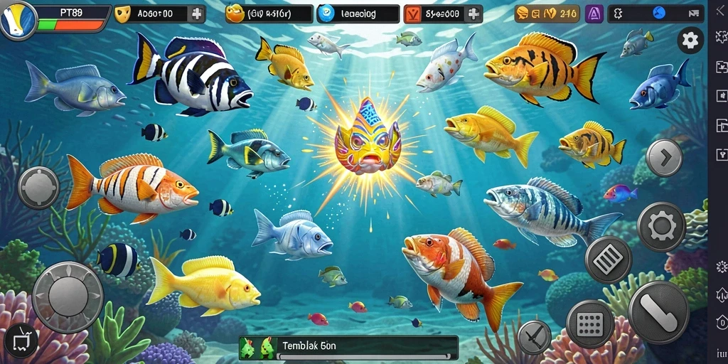 Screenshot menunjukkan aksi seru dalam menangkap ikan di PT89.