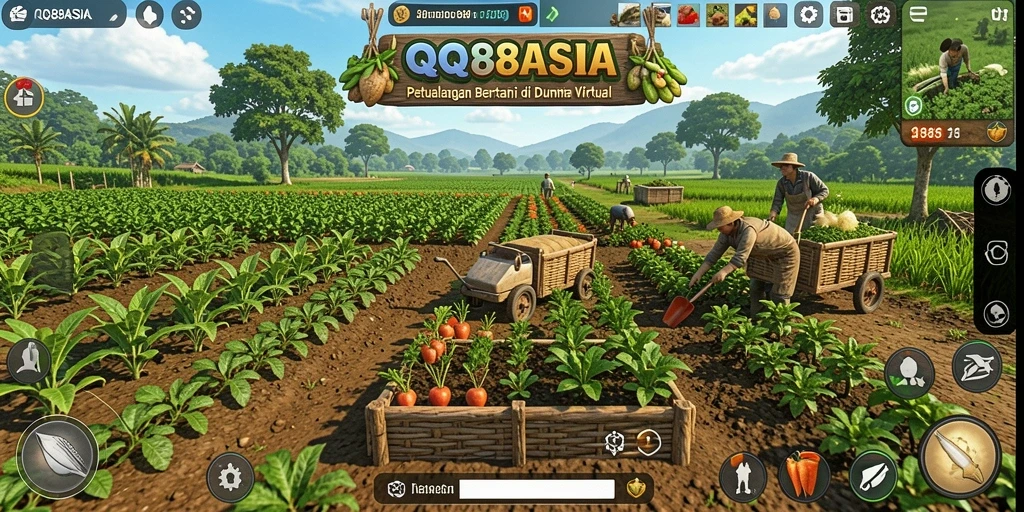 Screenshot QQ88ASIA menampilkan petualangan seru dalam bertani.