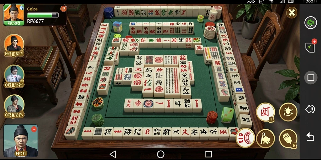 Screenshot gameplay seru dari RP6677 yang menampilkan strategi Mahjong.