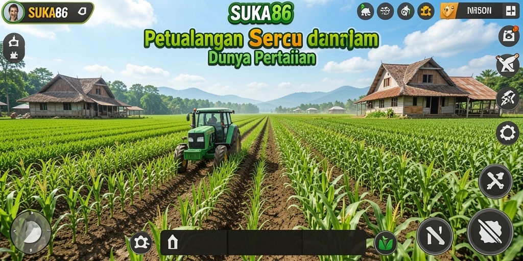 Screenshot menunjukkan petani dengan hasil panen berlimpah di ladang.
