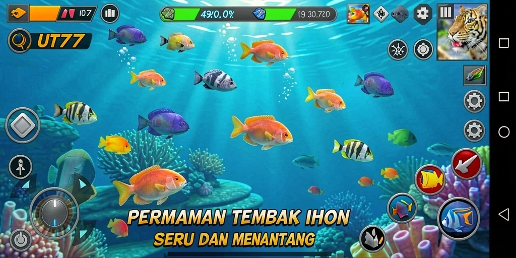 Gameplay seru Tembak Ikan dengan berbagai jenis ikan.
