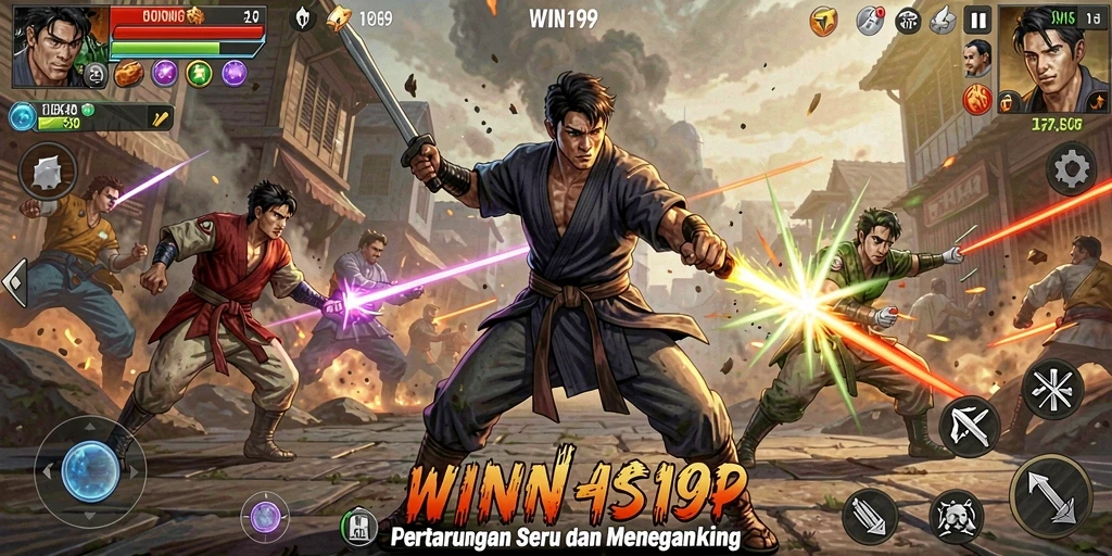 Tampilan gameplay pertarungan yang seru dengan karakter dinamis.